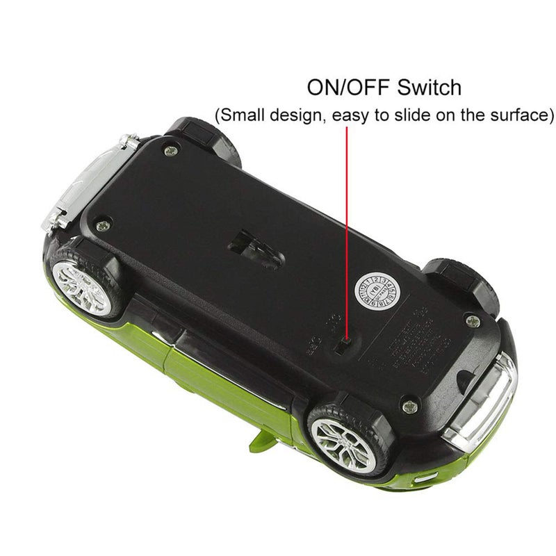 CHUYI Cool Sports Car Shape Wireless Optical Mouse 1600 DPI Cordless Office School Mice with USB Receiver for PC Computer Laptop (Green-1 Pack) - Image 5